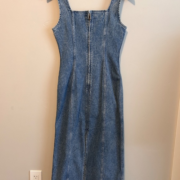 Abercrombie and Fitch Dress PXS Denim Maxi Sleeveless Slit Square Neck Y2K Style - Picture 4 of 11